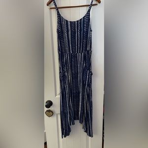 CAbi Margarita Dress. CAbi Asymmetrical Pattern Dress Color: Blue/White Size: M